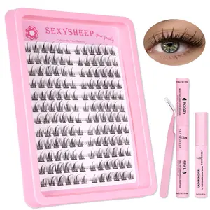 DIY Lash Clusters Kit - Soft Fluffy Long-Lasting Lashes with Bond & Seal & Glue Remover & Tweezer for Beginners Easy At-Home Application - Eyelash Set Makeup