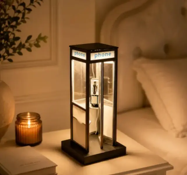 Retro Telephone Booth Lamp, USB Plug-In Creative Night Light, Bedside Table Lamp for Bedroom, Desk & Living Room, Cozy Ambient Home Decor Light, Unique Gift for Home Decor Lovers, Home Decoration Lamp, Ambient Night Lights