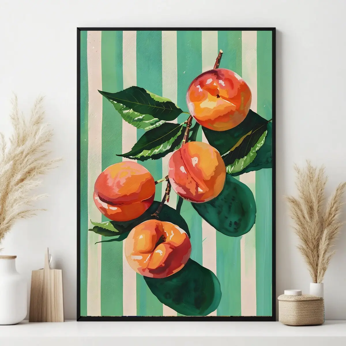 Juicy Peaches Poster – Vintage Maximalist Wall Art, Boho Kitsch Decor, Eclectic Dopamine Aesthetic Print, Unframe