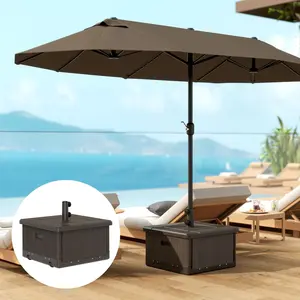 3-in-1 Outdoor Umbrella Base with Wheels and Handles, End Table, Flower Box Planter with Hole, 175 lbs. Capacity, Brown