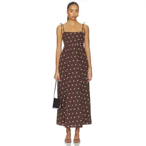 BEACH RIOT Valory Maxi Dress in Brown Polka Dot