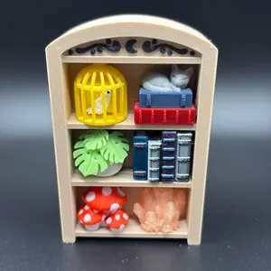 3D Print-Cozy Bookshelf Clicker with Miniature Decorations and Books for Displaying Collections and Decorative Items in Purple