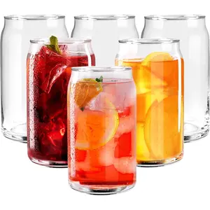 [6 Pack - 16 oz.] Glass Can Shaped Cups  & Coffee Tumbler Glasses, Cordial Glasses,  Glasses