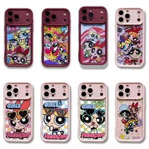 Kawaii Powerpuffs Anime Girls Film Shell Painting Cute Phone Cases For iPhone 17 Pro Max/Pro/16 Plus/15/14/13/12/11 & Samsung Galaxy S22/S23/S24/S25/S26Sky Eye Ladder Material Shockproof Protective CoverBest Gifts for Christmas Birthday Valentine