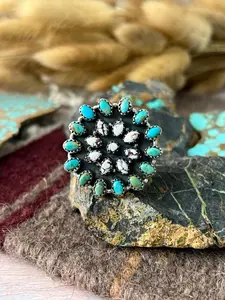 Handmade Sterling Silver Kingman with Wildhorse Magnesite Adjusatble Ring "Signed Nizhoni"