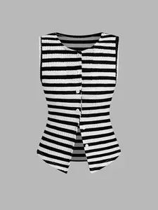 Elegant Striped Sleeveless Slim Fit Top, Minimalist Chic Daily Wear