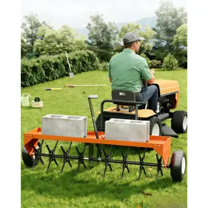 Garvee 48" Tow Behind Lawn Aerator with 32 Steel Tines, 150 LB Weight Tray, 3" Deep Core Aeration, Galvanized Steel, Universal Hitch, Inflatable Wheels for Easy Transport, Effective Soil Aeration for Lawns, Gardens, Farms