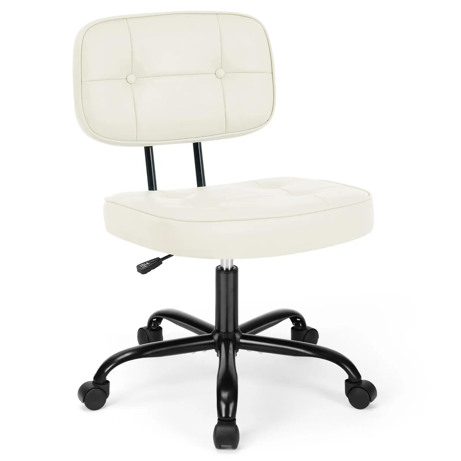 Armless Home Office Chair, Small Height Adjustable PU Leather Desk Chair, Ergonomic Task Chair with 360° Swivel Rolling Wheels