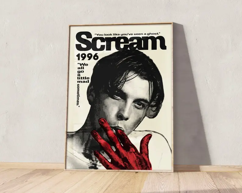 Horror Scream 90s Print, Billy Loomis Vintage Poster, Grungy Minimal Wall Art for Movie Lovers Decor Artwork