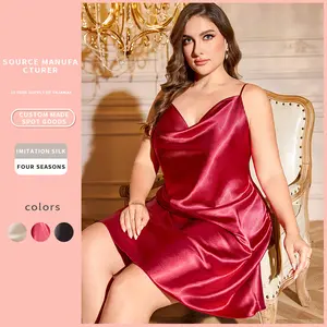 Spring Summer Plus Size Imitation Silk Camisole Dress Sexy Simple Nightdress Casual Homewear Women Ice Silk Silk Nightdress