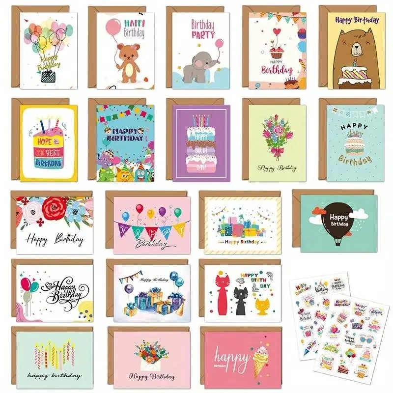 20 Blank Birthday Cards with Envelopes, Assorted Designs, Thank You Cards, Anniversary Cards, Greeting Cards, Message Cards, Greeting Cards Assortment