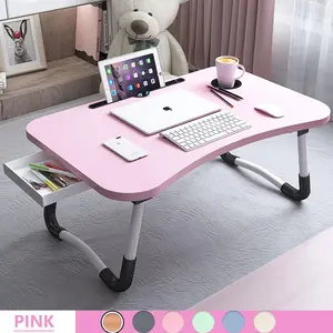 PHANCIR Foldable Lap Desk(No USB), 23.6 Inch Portable Wood Laptop Desk Table Workspace Organizer Bed Sofa Tray with Slots/Cup Holder/Drawer, Anti-Slip for Reading Writing Eating Watching