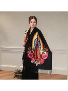 Autumn hot sale new Virgin Mary printed imitation cashmere women's scarf versatile fashionable warm scarf shawl Boho Style Scarf