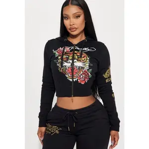 Ed Hardy Retro Tiger Zip Front Hoodie - Black B