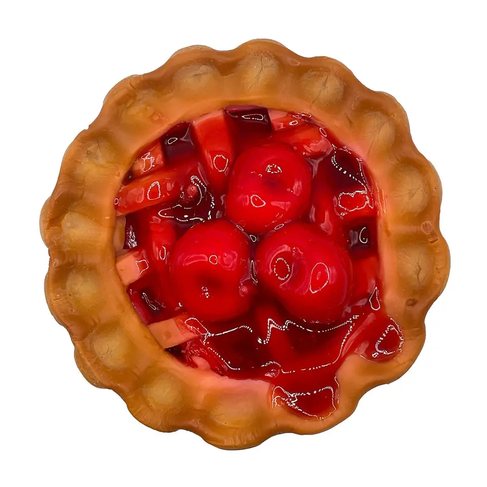 Realistic Cherry Pie Candle, 5 inches, Hand Painted Crust, Drizzled with Cherry Glaze, 30-40 Hours Burn Time, Home Decor Home Supplies