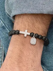 1Pcs Pave Zirconia Block Initial Cross Men Bracelet Fashion Vintage Stone Beaded Bracelets For Men Faith Wear Jewelry