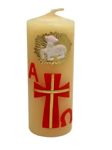 3" Alpha Omega Carved Candle Cirio Candle Beeswax 3" X 2"