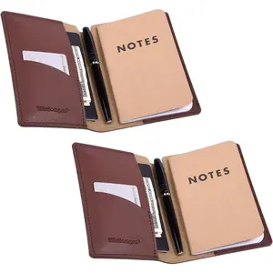 Journal Cover, 2 Pack PU Leather Notebook Cover for Field Notes,or other 3.5" x 5.5" Pocket Notebooks - Brown