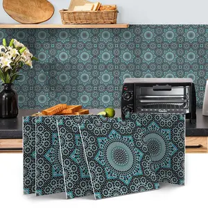 12/24 Piece Of Vintage Hanging Decorative Wallpaper, Mandala Floral Art Wallpaper, Waterproof Vinyl Self-Adhesive Detachable Wall Sticker, Suitable For Home Wall Decoration In Living Rooms, Kitchens, Cabinets, And Bathrooms, 5.91 * 5.91 Inches