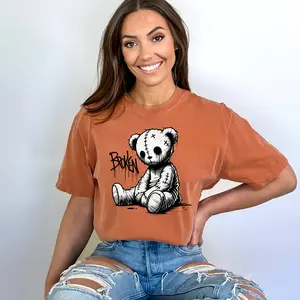 Broken Stitched Teddy Bear T-shirt Grunge Plush Illustration Garment-Dyed Soft-Washed Cotton Relaxed Fit Streetwear Indie-Grunge Medium Length Drop Shoulder Short Sleeve Crew Neck Casual Cartoon Summer Tee