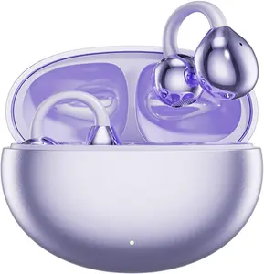 CuiSuto Clip-On Earbuds, Open-ear Wireless Bluetooth 5.4 Headphones, 50 Hours Battery Life, Sporty Over-ear Design, Suitable for Small Ears and People Wearing Glasses, Ideal for Fitness and Workouts - Android/iOS (Purple)