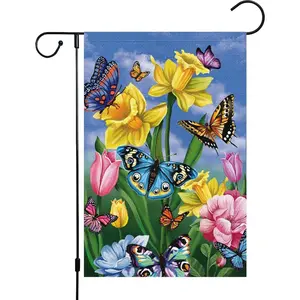 Vibrant Daffodil & Butterfly Garden Flag 12x18in - Double-Sided Spring Summer Yard Decor, Colorful Floral Banner with Tulips & Butterflies, Ideal for Patio Porch Farmhouse Outdoor