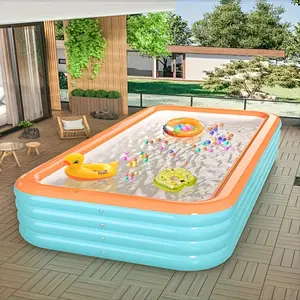 1pc Large Blue & Orange Inflatable Swimming Pool - Family Size, Portable for Outdoor Garden & Backyard, Durable PVC with Colorful Floaties, Ideal for Summer Pool Parties & Family Gatherings, Pool Floats