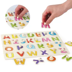 Montessori Wooden Puzzle for Kids, Cartoon Animal Fruit 3D Puzzle, Educational Hand Grip Board, Perfect Gift for Toddlers, Letter Puzzle, Wooden Peg Puzzle, Montessori Peg Puzzles