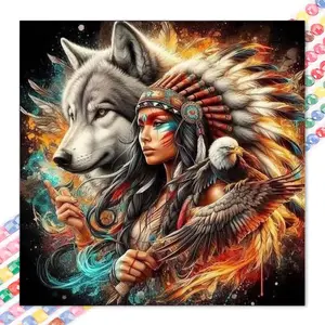 1 set of DIY diamond painting kit, 5D diamond art set, DIY decoration wolf, eagle, feather mosaic, diamond art, DIY art home decoration, suitable for Christmas, Wall Art Painting