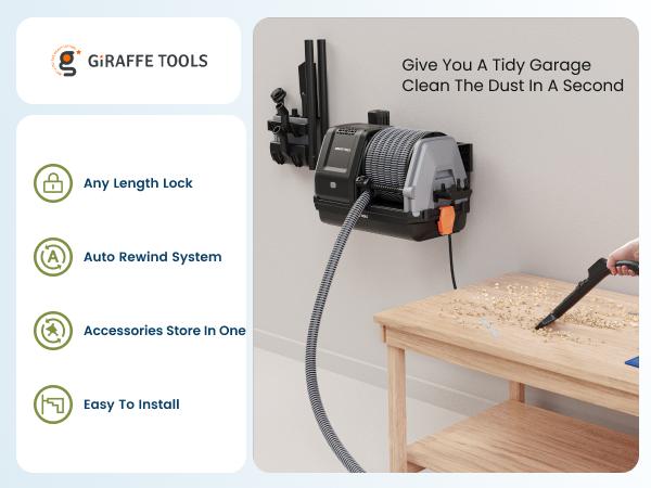 Giraffe Tools Grandstorm Vacuum Cleaner 30ft Retractable Powerful Wet Dry Home Garage Cleaning with 6 Nozzles & 4 4.5 Gallon Dustbin Capacity