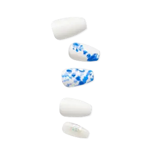 Impress Design No Glue Fake Press On Nails - Riviera Paradise | Design, Blue & White, Medium, Coffin, Manicure