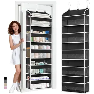 Over The Door Organizer-5 Layers Large Pockets, Heavy Duty Door Organizer  Storage, 10 Mesh Side Pockets & Clear Window for Bedroom, Bathroom,Kitchen,, Pantry,Dorm Holds Shoes(Black)