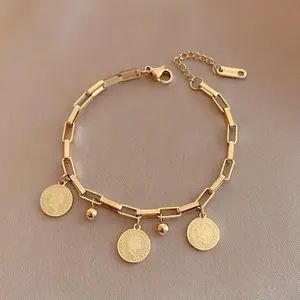 Titanium Steel Bracelet with Personalized Round Pendant, Hip Hop Fashion Design Made of Premium 316L Stainless Steel, Sturdy and Long Lasting Wrist Jewelry, Minimalist Stylish Accessory for Everyday Casual Wear and Holiday Gifting Occasions