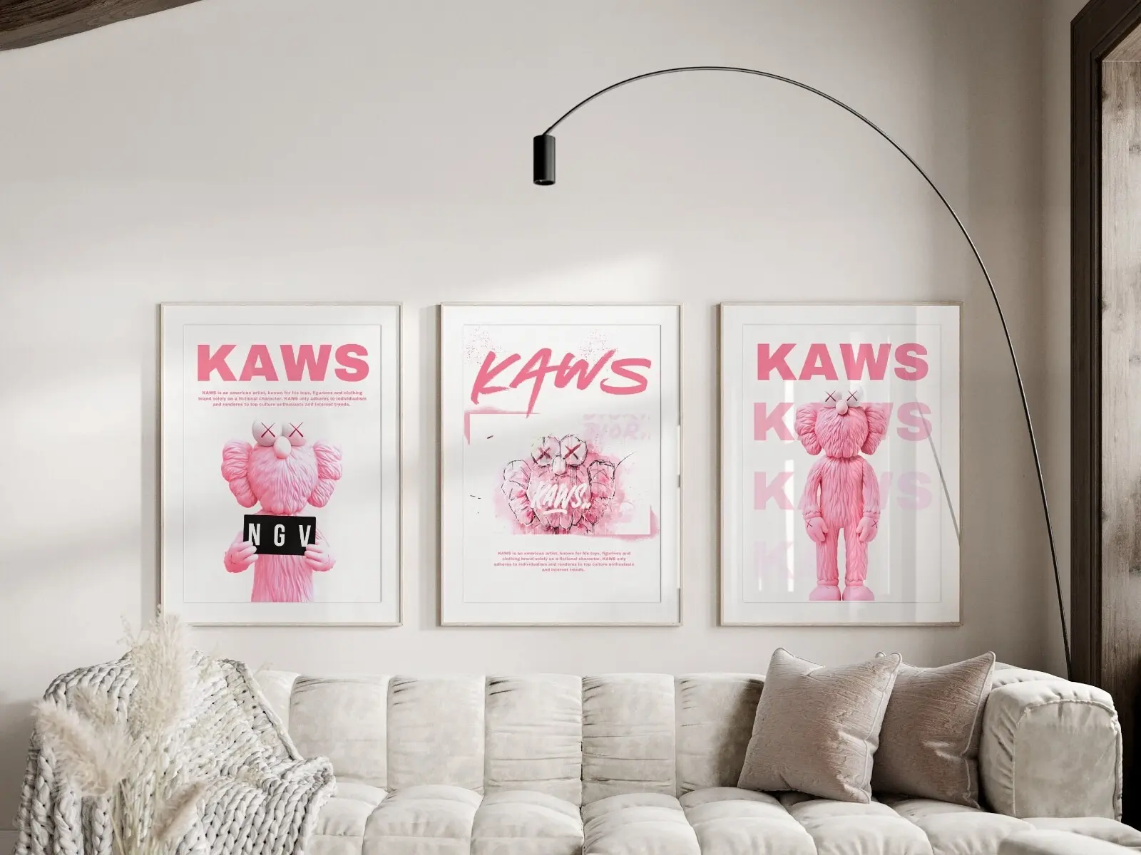 Pink KAWS Graffiti Poster, Hypebeast Home Decor Wall Art for Living Space