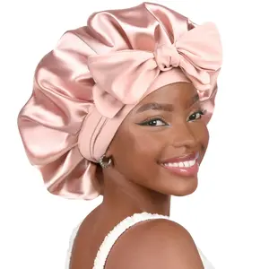 YANIBEST Satin Bonnet with Band for Sleeping Double Layer Satin Lined Silk Bonnet for Sleeping Hair Bonnets for Women Natural Curly Hair elastic tie