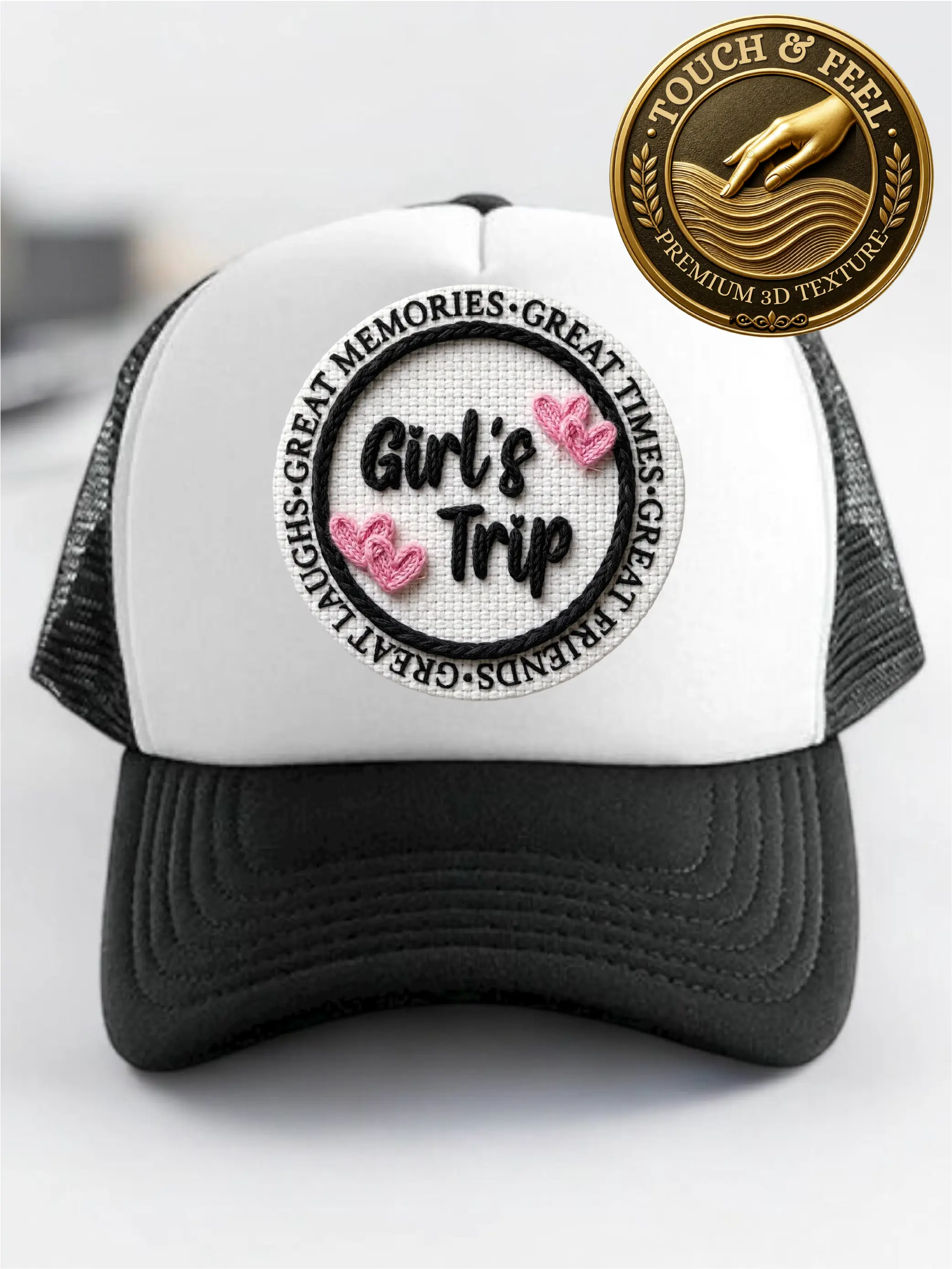 Girl's Trip 3D Texture Effect Hat, Best friend Trip Matching Hat, Girls Squad Cap, Girls Crew Travel 3D Raised Patch Cap. WS-222