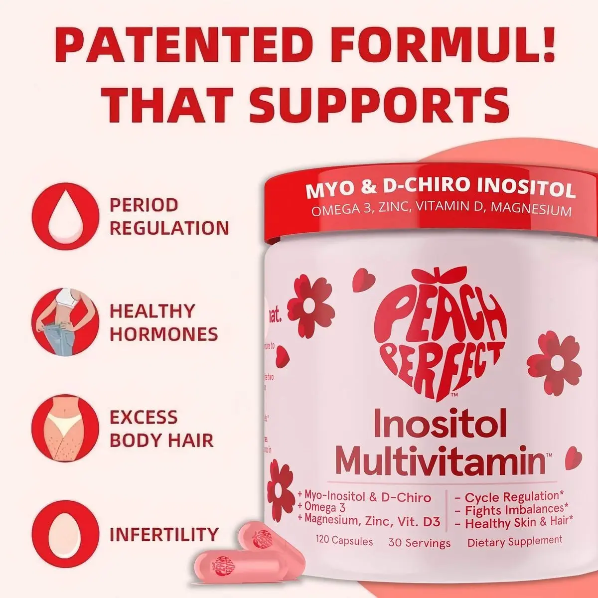 ( Flash Sale ) Peach Perfect Inositol Multivitamin - Peach Perfect Myo-Inositol, D-Chiro Inositol, Omega 3 Fitness Healthcare