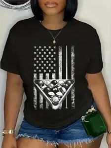 100% Cotton Vintage Billiard American Flag Pool Player T-Shirt Round Neck Short Sleeve T-Shirt Women's Men Graphic Tee