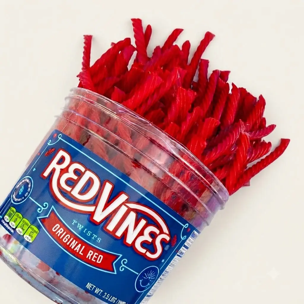 Red Vines Twists Original Red Licorice Candy 3.5 lbs Party Size Jar Fat Free Soft Chewy Sweet Snack Made in USA Candy