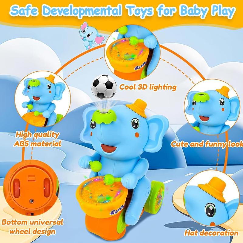 Walking Musical Elephant Toy with Drum and Bubble Blower LED Lights and Sounds Interactive Toddler Toy Gift for Boys Girls