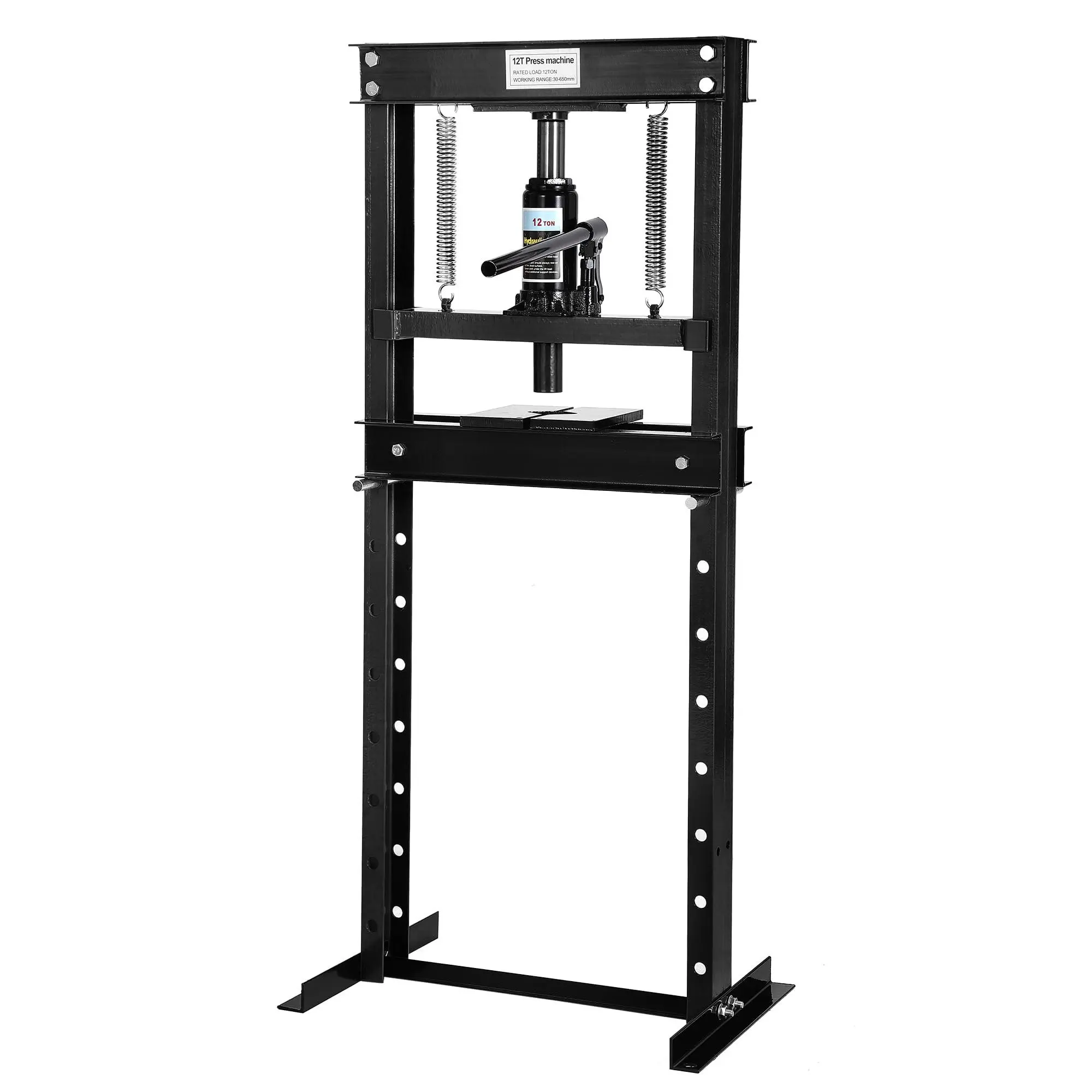 12-Ton Hydraulic Shop Press, H-Frame Floor Bearing Press with 8-Position Adjustable Height for Garage or Professional Use, Black
