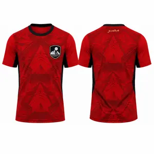 Egypt Heritage Athletic Shirt Red Black Pyramid Crest Cultural Performance Tee Ancient Desert Inspired Apparel