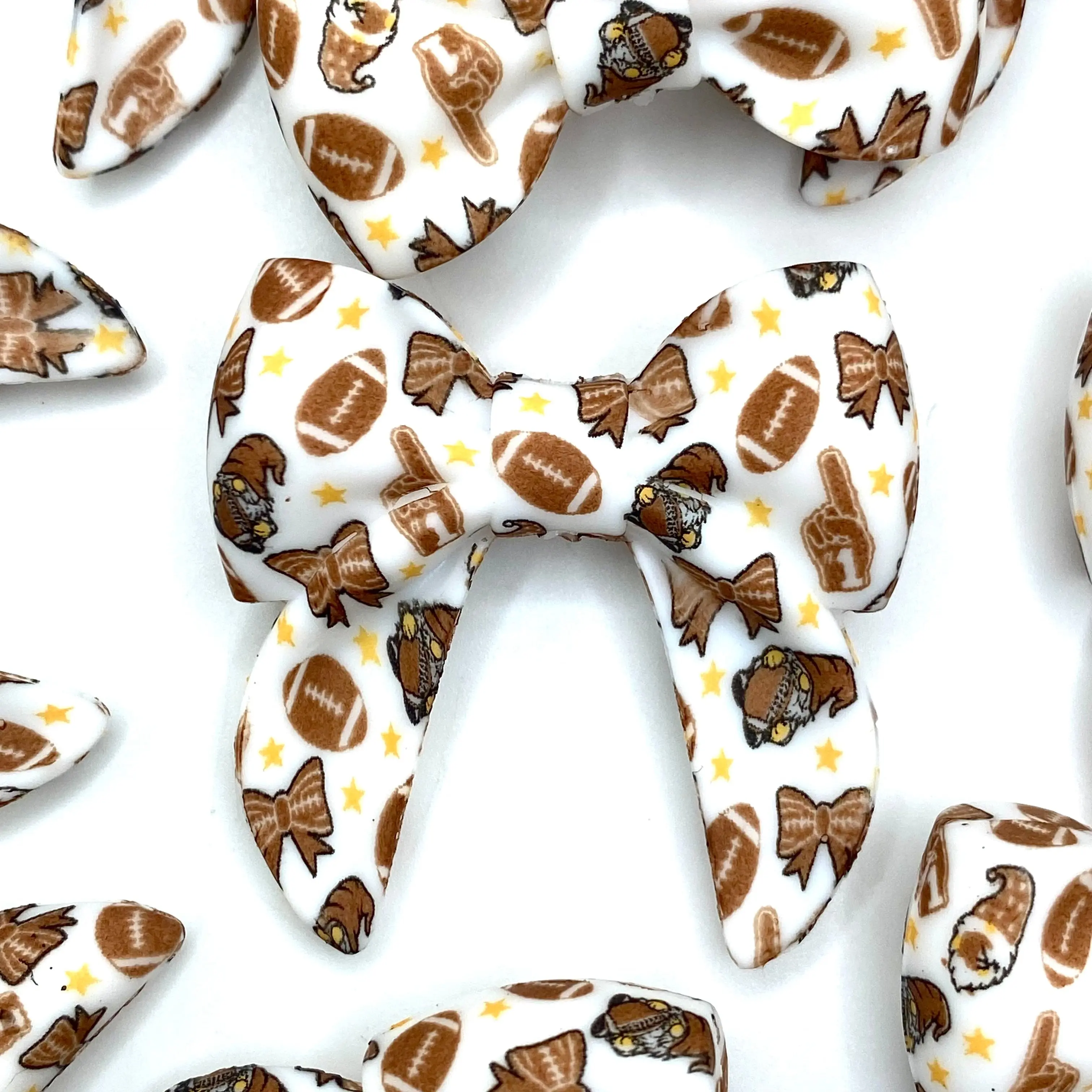 1pc Football Girly 3D Silicone Focal Beads - Bow Shape Beads for Beaded Pens Gnome Shape Bowknot Croquette