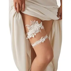 2PCS Wedding Garter Set for Bride – Stretchy Soft Lace Bridal Garter Belt for Wedding Toss & Keepsake