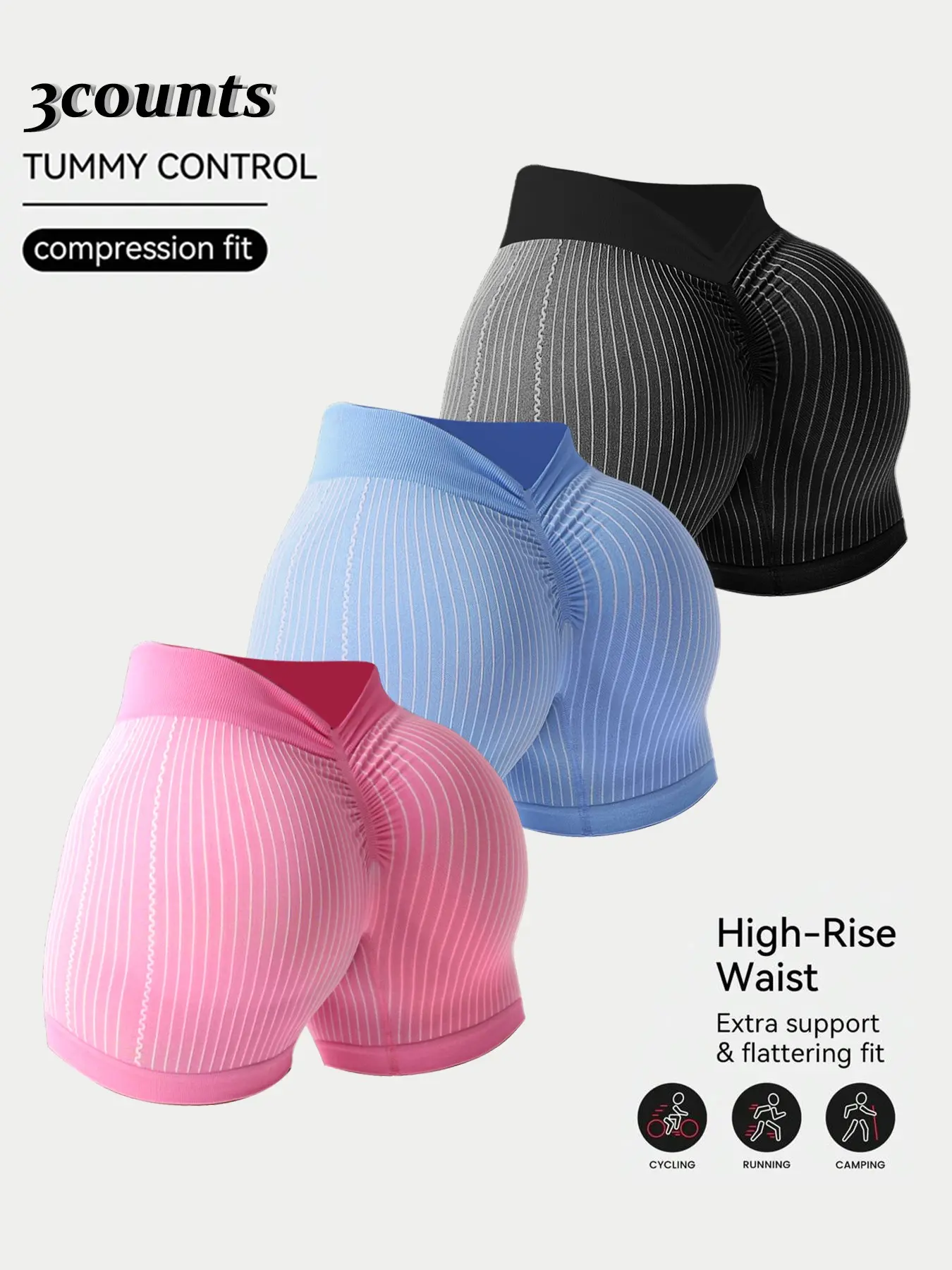 Women's High-Waisted Compression Sports Shorts, Slimming V-Back Design, Breathable Fabric, Ideal for Fitness & Daily Wear