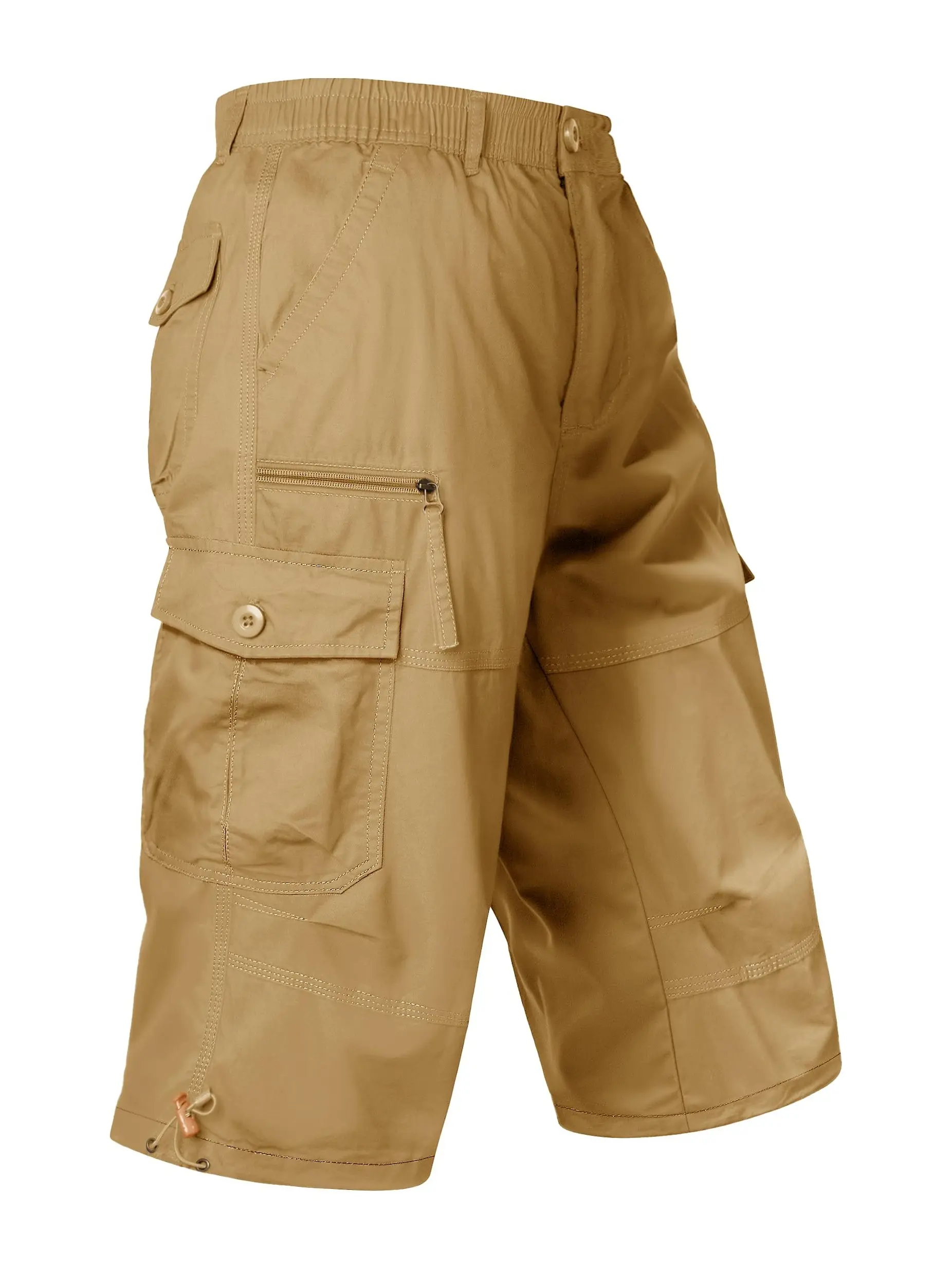 MAGCOMSEN Mens Cargo Shorts Long Capri Elastic Below The Knee 3/4 Cotton Casual Summer Shorts with Pockets