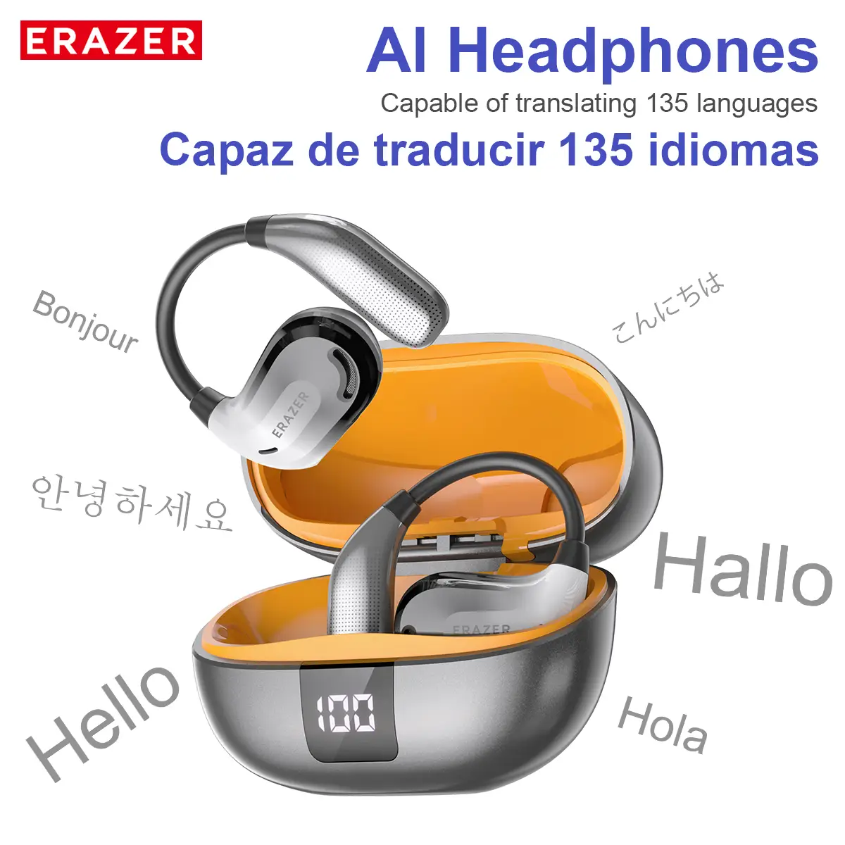 ERAZER XT66Pro OWS Translation Wireless Bluetooth Earphones Support 135 Languages Real Time Bluetooth Translation Earbuds HIFI Sound Quality Light-Wei