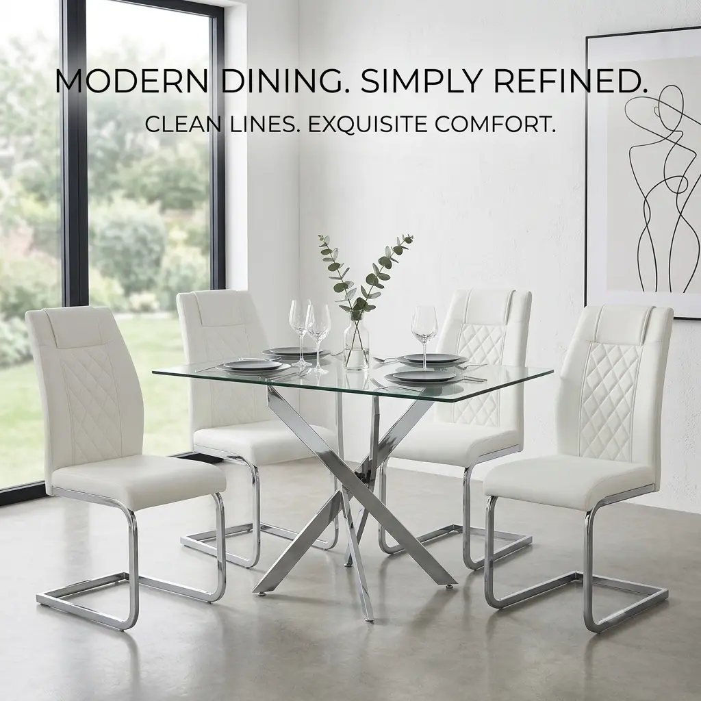 Rectangular Glass Dining Table, 47.2 Inch Tempered Glass Top with Metal Legs, Sturdy Kitchen Table Seats 4, Modern Desk for Dining Room Living Room Office, Easy Assembly， mesa para comedor
