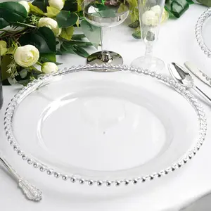 13" Clear Acrylic Charger Plates With Silver Beaded Rim (6pcs)