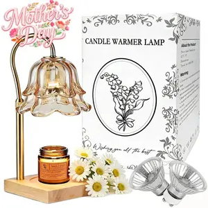 Mother's day Safe for Nursery Gold Floral Candle Warmer Lamp with Timer and Height Adjustable, No Flame Wax Melting Lamp That Provides Gentle Fragrance for Baby Room